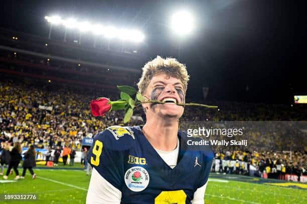 Michigan quarterback JJ McCarthy after winning the 2024 Rose Bowl