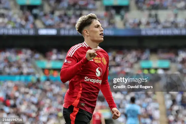 Manchester United midfielder Alejandro Garnacho scores in the Community Shield