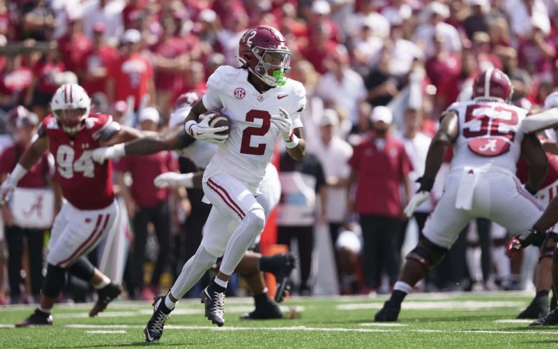 Sep 14, 2024; Madison, Wisconsin, USA;  Alabama Crimson Tide wide receiver Ryan Williams (2) during the game against the Wisconsin Badgers at Camp Randall Stadium. Mandatory Credit: Jeff Hanisch-Imagn Images