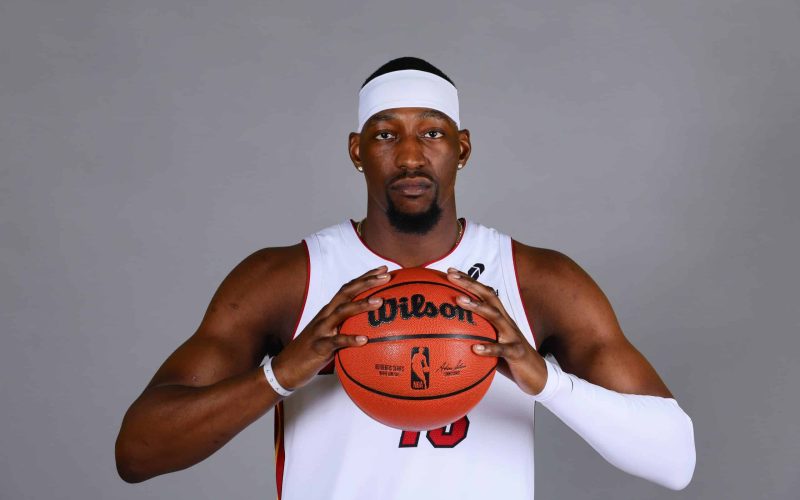 Sep 30, 2024; Miami, FL, USA; Miami Heat center Bam Adebayo (13) poses for a photo during media day at Kaseya Center Mandatory Credit: Sam Navarro-Imagn Images