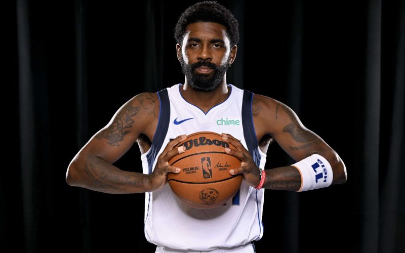 Sep 30, 2024; Dallas, TX, USA; Dallas Mavericks guard Kyrie Irving (11) poses for a photo during the 2024 Dallas Mavericks media day. Mandatory Credit: Jerome Miron-Imagn Images
