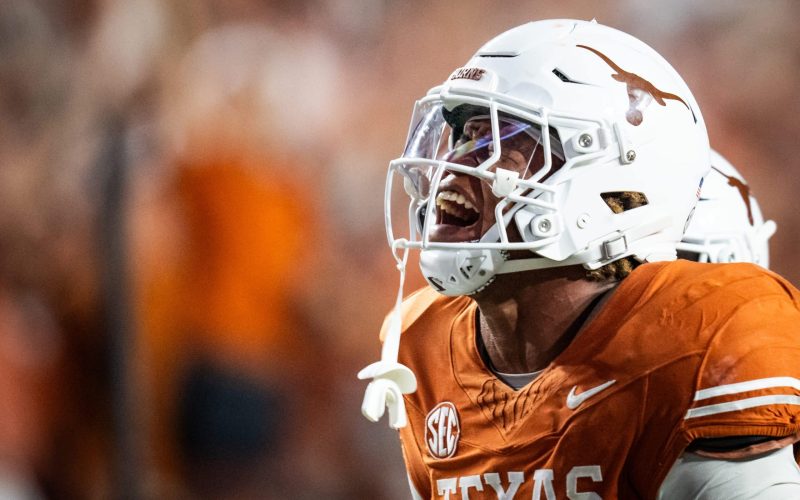 Oct 19, 2024; Austin, Texas, USA; Texas Longhorns linebacker Morice Blackwell Jr. (37) celebrates after a play against the Georgia Bulldogs in the third quarter at Darrell K. Royal Texas Memorial Stadium. Mandatory Credit: Sara Diggins/USA TODAY Network via Imagn Images