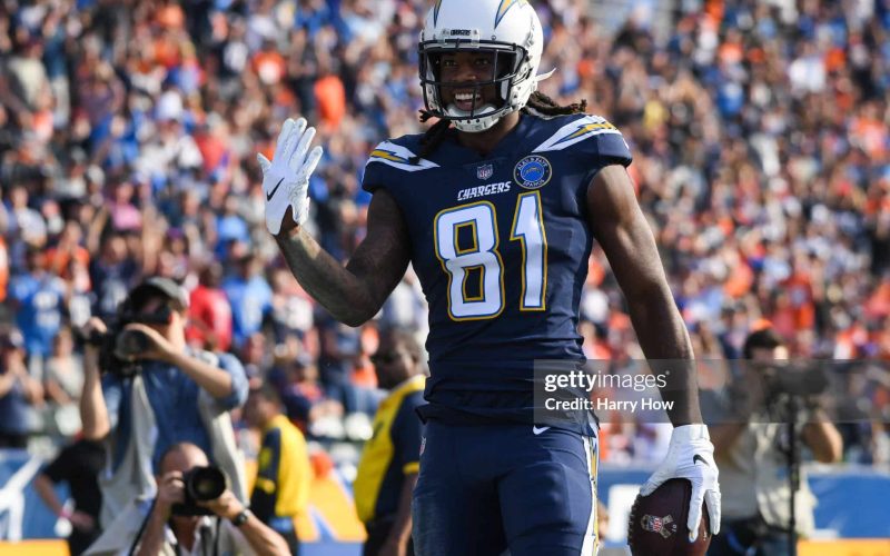 CARSON, CA - NOVEMBER 18: Wide receiver Mike Williams #81 of the Los Angeles Chargers celebrates his catch for a first down in the second quarter against the Denver Broncos at StubHub Center on November 18, 2018 in Carson, California. (Photo by Harry How/Getty Images)