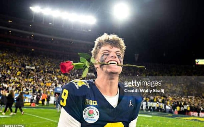 Michigan quarterback JJ McCarthy after winning the 2024 Rose Bowl