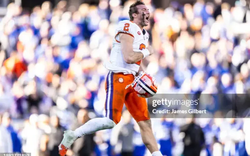 Clemson quarterback Cade Klubnik celebrates a touchdown