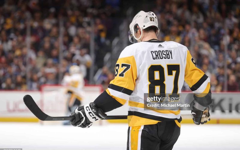 DENVER, COLORADO - MARCH 24: Sidney Crosby #87 of the Pittsburgh Penguins skates against the Colorado Avalanche at Ball Arena on March 24, 2024 in Denver, Colorado. (Photo by Michael Martin/NHLI via Getty Images)