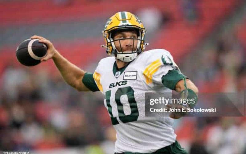 Edmonton Elks quarterback McLeod Bethel-Thompson in Toronto against the Argos in Week 4 in the CFL.