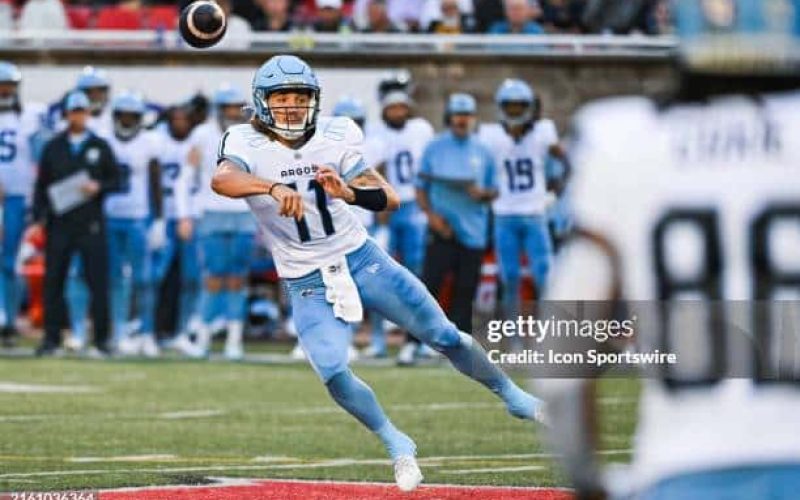 Argos QB Cameron Dukes in Week 6.