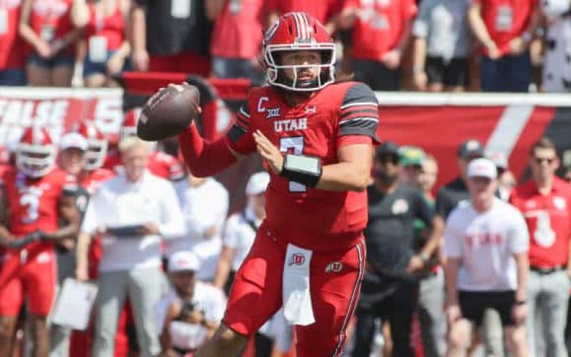 SALT LAKE CITY, UT - SEPTEMBER 7: Cameron Rising #7 of the Utah Utes sets to throw a pass aginst the Baylor Bears during the first half of their game at Rice Eccles Stadium on September 7, 2024 in Salt Lake City, Utah.(Photo by Chris Gardner/Getty Images)