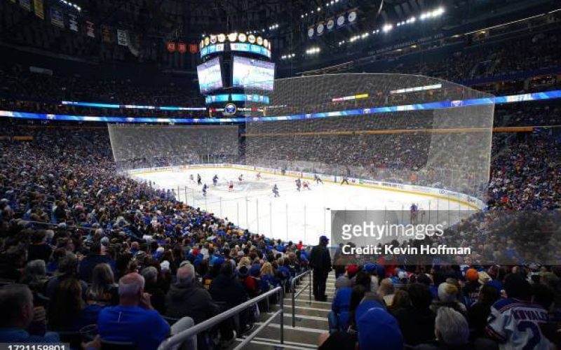 BUFFALO, NY - OCTOBER 12: A general view of the game between the Buffalo Sabres and the New York Rangers during the first period at KeyBank Center on October 12, 2023 in Buffalo, New York. (Photo by Kevin Hoffman/Getty Images)